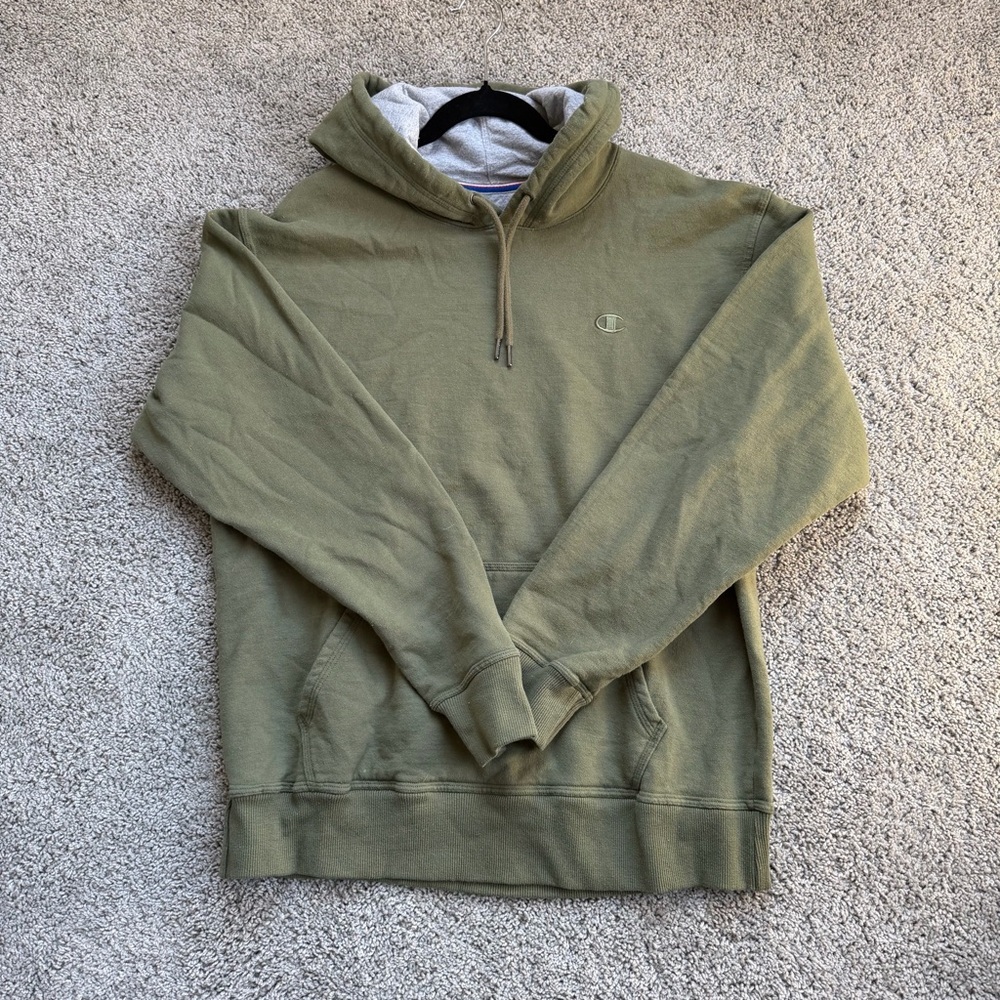 Champion Powerblend Hoodie With C Logo Green Color Size Men's Large
